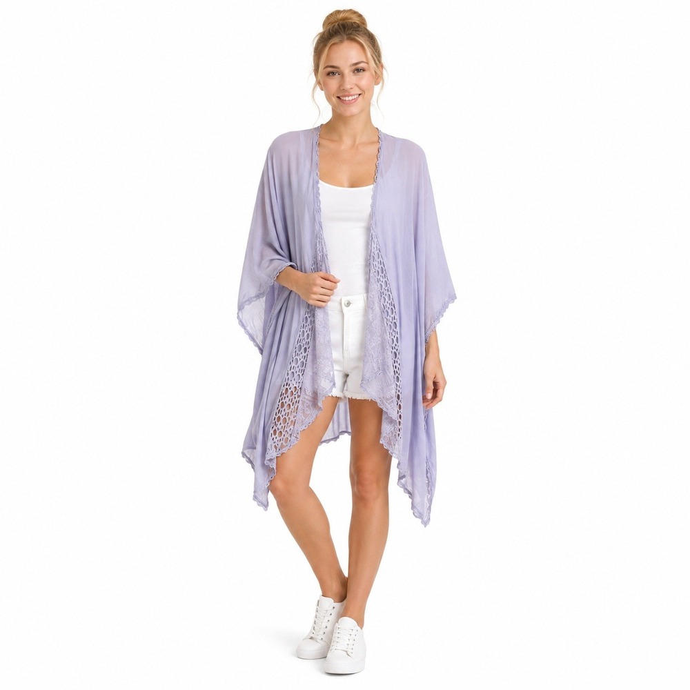 Lavender Lace Kimono M Cardigan‎ Womens Open Front Cover Up Boho Festival Wrap